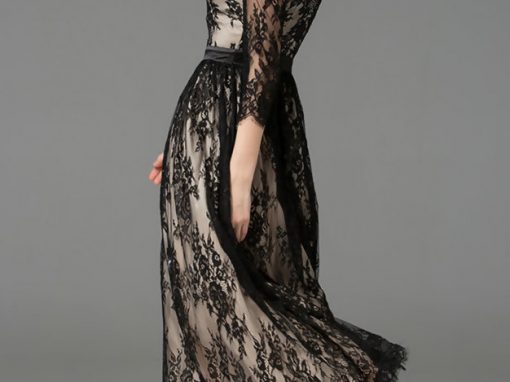 Black Elegant Vintage Lace Maxi Dress