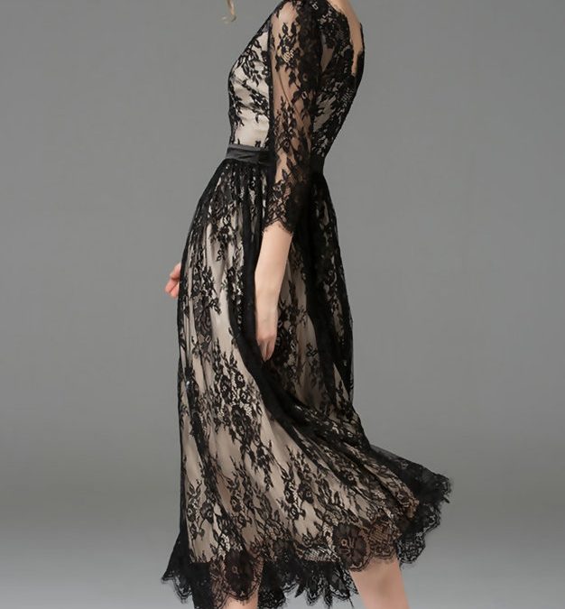 Black Elegant Vintage Lace Maxi Dress
