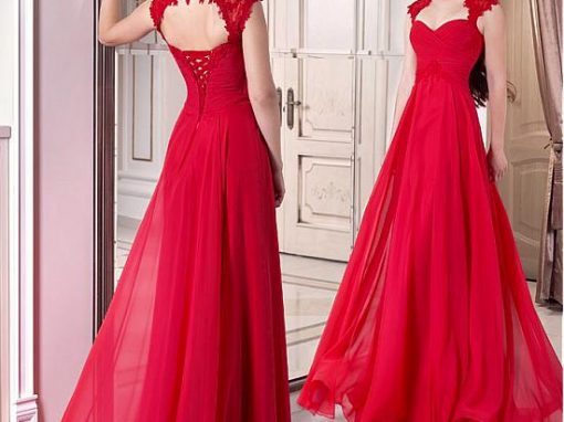 Elegant Chiffon Queen Anne Neckline Full-length A-line Evening Dresses